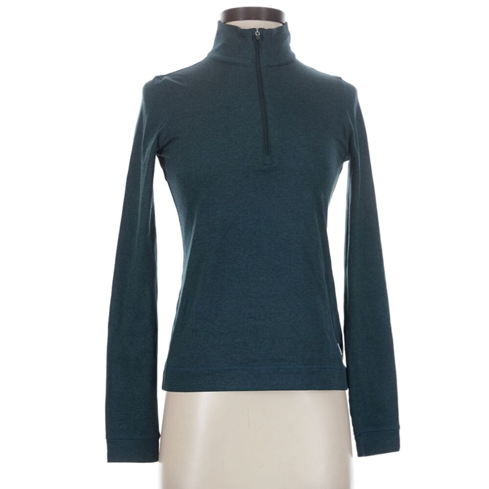 Vuori Teal Heather Half Zip Mock Neck Long Sleeve Performance Pullover Small